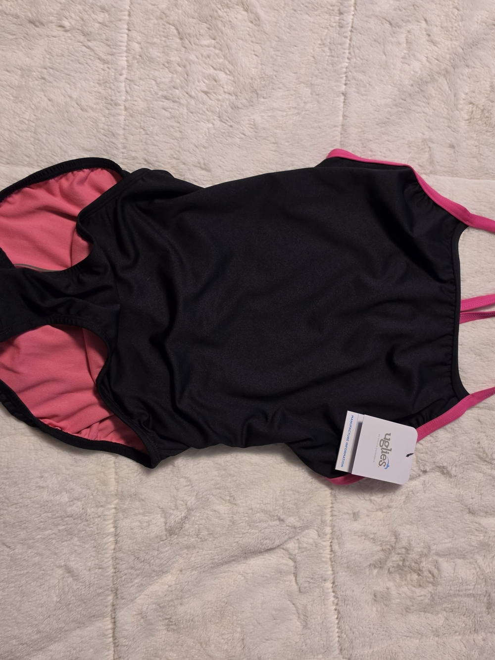 Girls' Black One-Piece Swimsuit with Pink Trim -